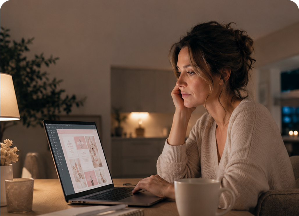 A med spa founder working late without a Doer